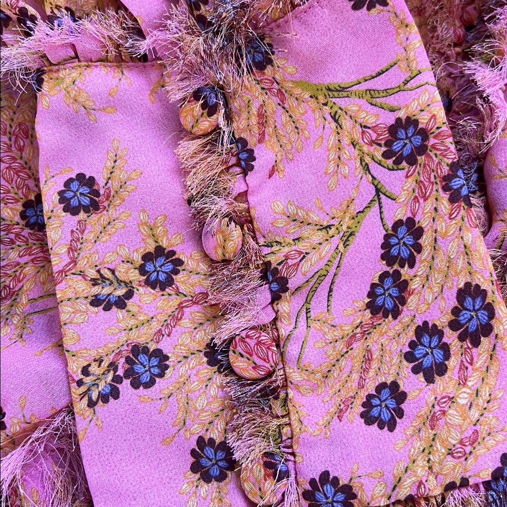 ALEXIS Karina Pink Floral Dress Ruffles Long Sheer Sleeves Size Small - Picture 6 of 12